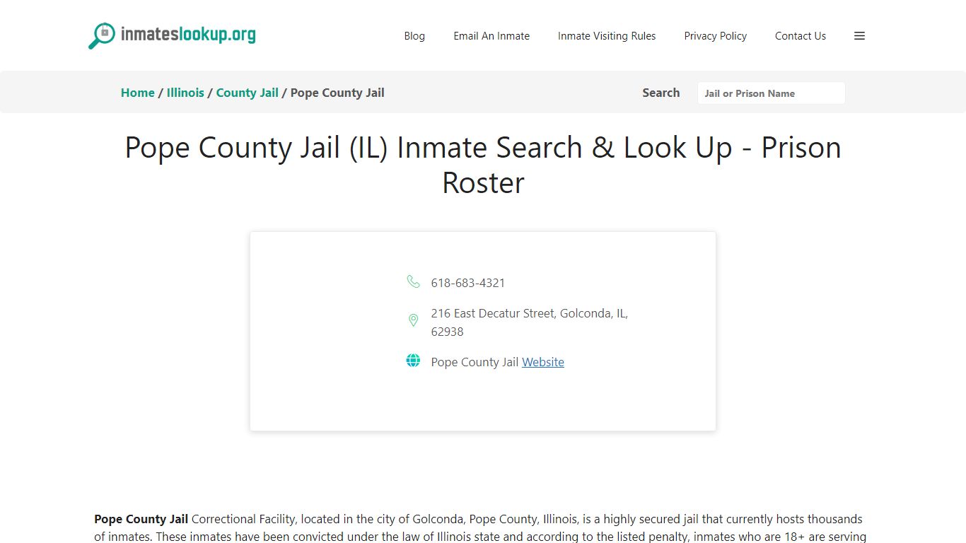 Pope County Jail (IL) Inmate Search & Look Up - Prison Roster